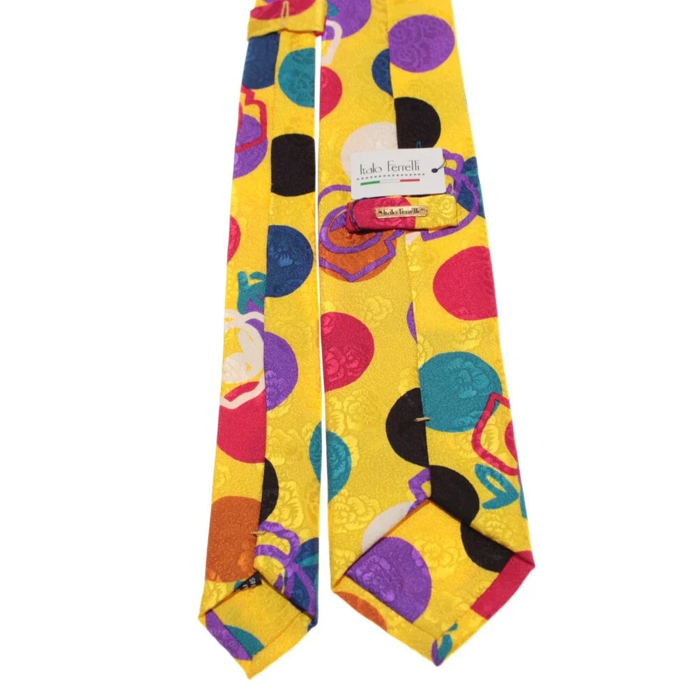 Italo Ferretti NWT Neck Tie in Multicolor Polka Dots & Floral Print 100% Silk